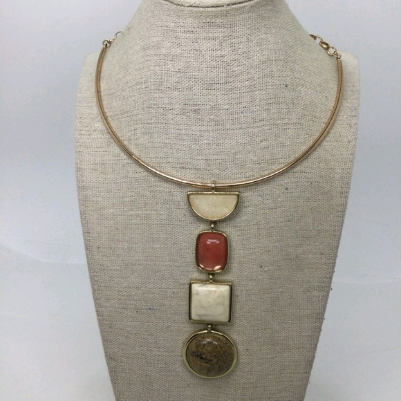 White House Black Market Geometric Faux Stone Collar Necklace – 12" NWOT - Picture 2 of 5